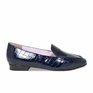 Sole Bliss Tabitha: Navy Croc Patent Leather^ Flats | Loafers
