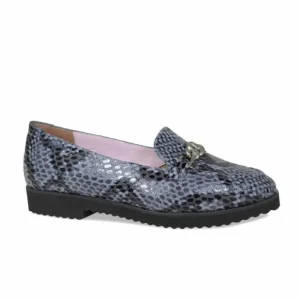Sole Bliss Tamara: Denim Snake Print Leather^ Flats | Loafers