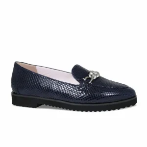 Sole Bliss Tamara: Navy Snake Print Leather^ Flats | Loafers