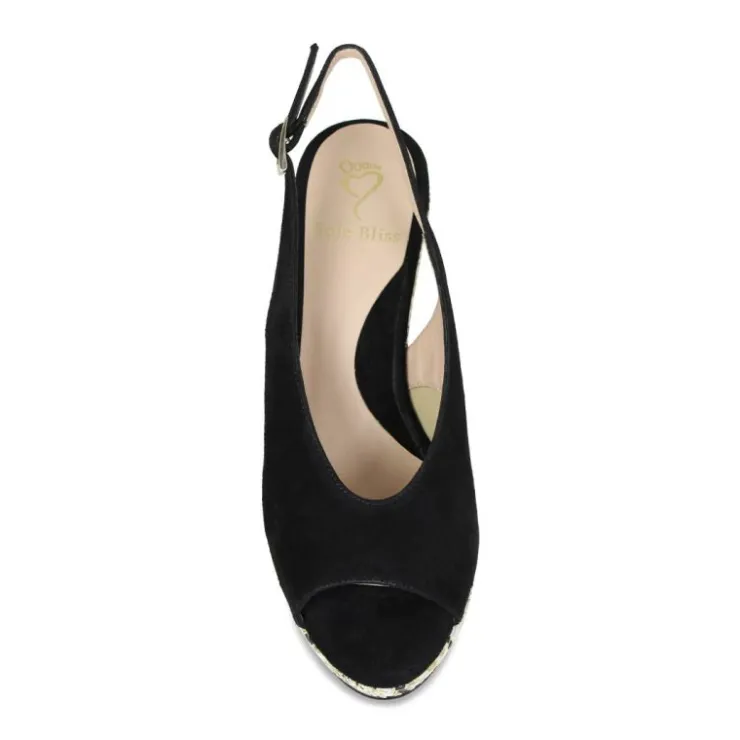 Sole Bliss Whitney: Black Suede^ Sandals | Wedges